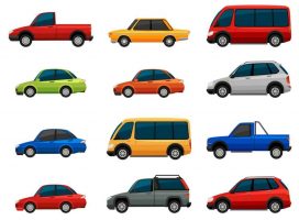 set of different cars illustration